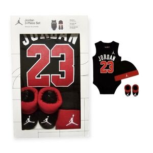 Baby Jordan 6-12 Month Boy Bodysuit, Hat and Booties Onesie Shoe Gift Box